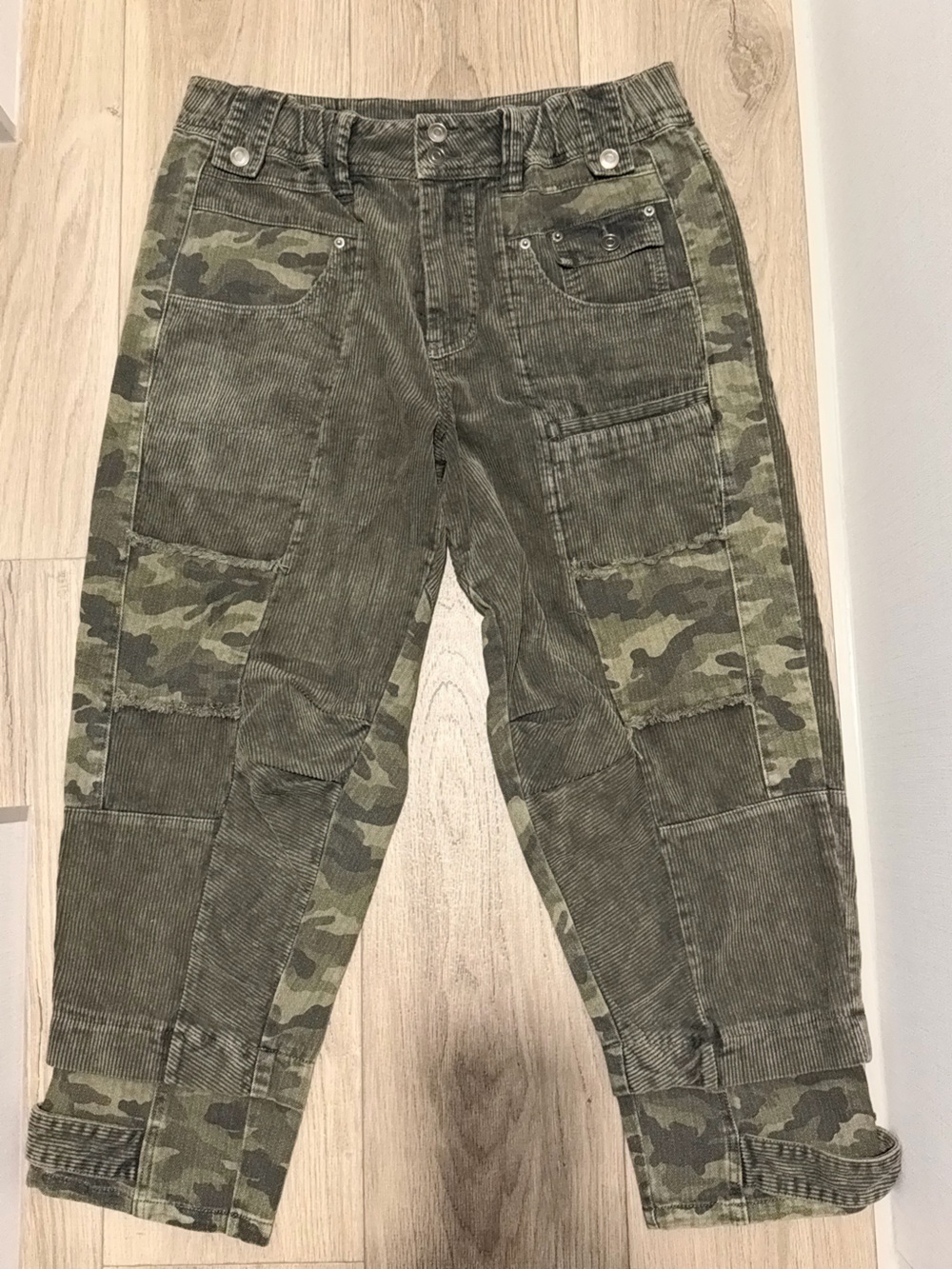 OH Jeans brand Olive Green Camouflage Patch Corduroy Jeans